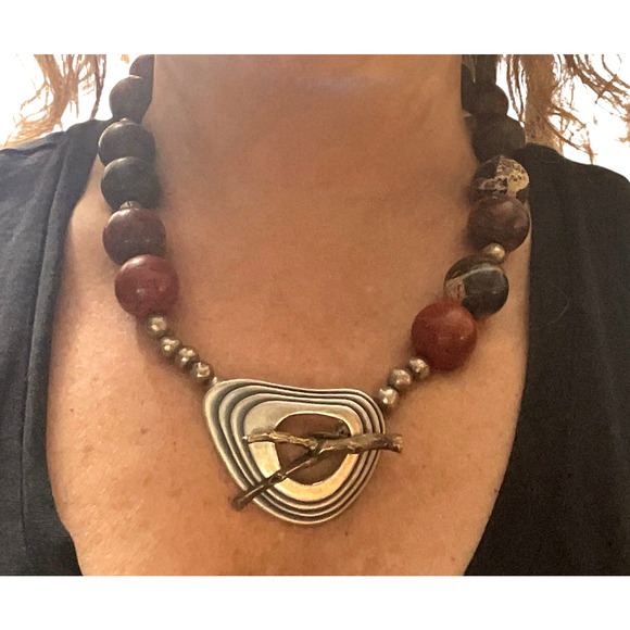 Brutalist Brecciated Jasper Necklace Metal Beads, Sterling & Bronze Clasp 275g - Picture 3 of 14